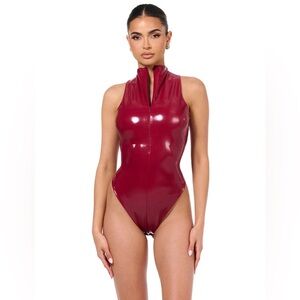 Naked Wardrobe Sleeveless Vinyl Bodysuit